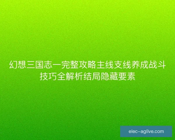 幻想三国志一完整攻略主线支线养成战斗技巧全解析结局隐藏要素